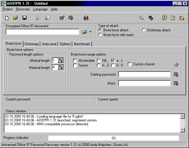 Advanced Office 97 Password Recovery Screenshot